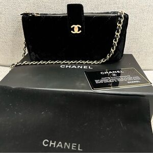 Chanel Black Quilted Velvet O-Phone Shoulder Bag